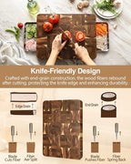 XINZUO Large Thick End Grain Acacia Wood Cutting Board -(16‘’L x 12''W x 1.6''T)-Dark Wood Cutting Board,Reversible Wooden Chopping Board with Non-Slip Feet-Catches Food and Waste-Giftbox