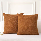 FUTEI Rust Throw Pillow Covers 18x18 Inch Set of 2,Furry Faux Fur Teddy Boucle Textured Cushion Covers,Soft Fluffy Decorative Pillow Case,Home Decor for Couch Bed Living Room Office Car