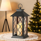 Christmas Lanterns Decorative Indoor, 14" Battery-Powered Waterproof Black LED Candle Lanterns with Timer for Patio & Outdoor, Vintage Hanging Lantern for Xmas Home Decorations, Diamond