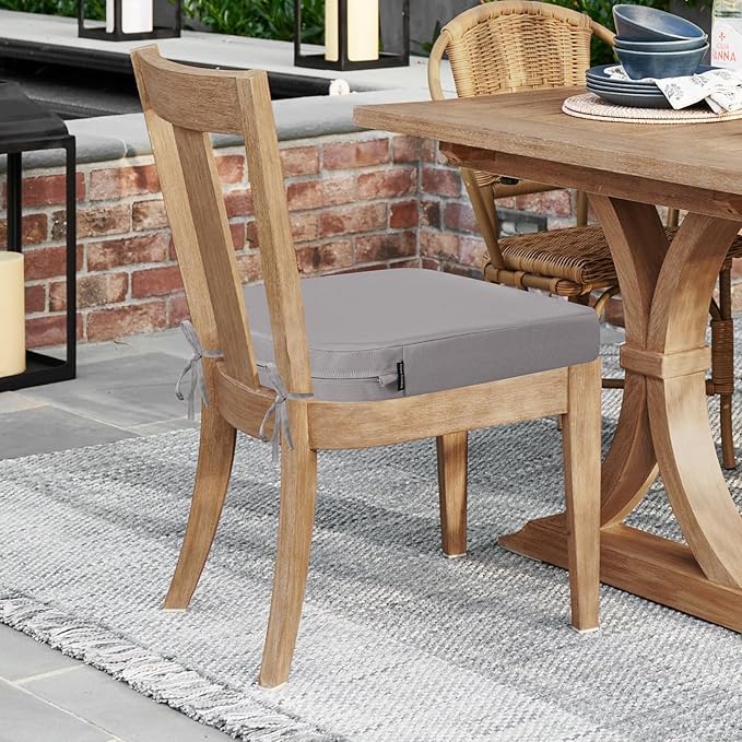 idee-home Outdoor Chair Cushions Set of 2, Thick 17" x 17" x 3" Outdoor Seat Cushion Patio Furniture Waterproof with Ties, Patio Chair Pads Dining Silver Grey
