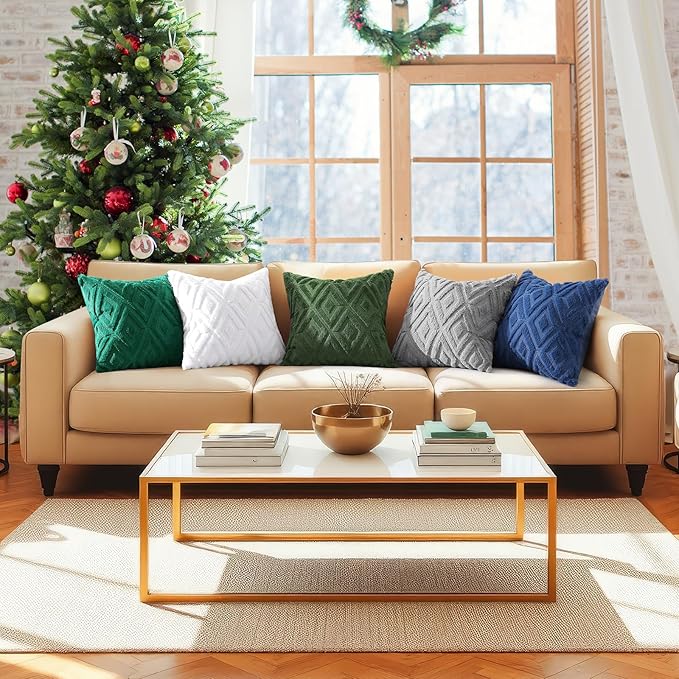 decorUhome Christmas Couch Throw Pillow Covers 20x20 Set of 2, Decorative Soft Plush Faux Wool Neutral Accent Pillow Covers for Bed Sofa Living Room, Green