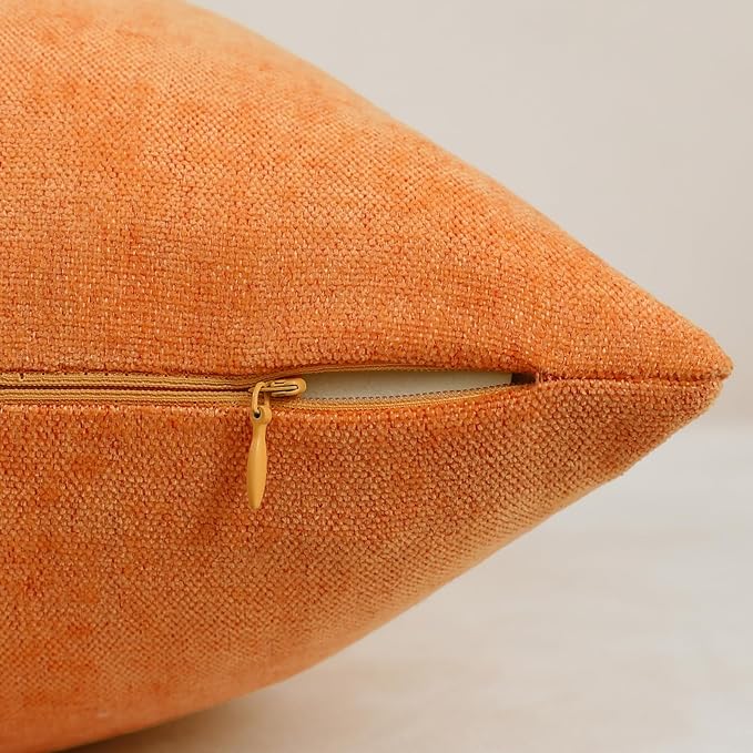 Jeneoo Bright Orange Decorative Throw Pillow Covers Soft Chenille Comfy Lumbar Pumpkin Couch Cushion Cases for Living Room Sofa Decor (Set of 2, 12 x 20 Inches)