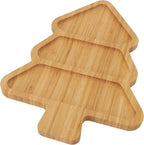 TJ POP Christmas Tree 3-Compartment Serving Platter - 12” x 9” Snack & Dessert Wooden Food Tray, Natural Bamboo Serving Tray Cute Charcuterie Board for Holiday Parties, Cheese, Fruits, Candy Display