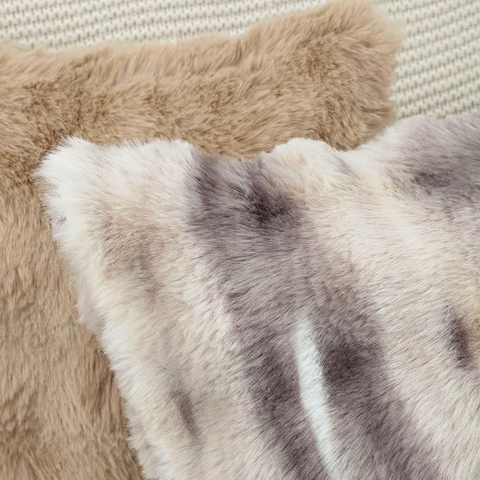 MADIZZ Pack of 2 Thick Plush Wool Throw Pillow Covers 18x18 Inch Grey Taupe Soft Neutral Decorative Throw Pillows Accent Boho Cushion Covers for Couch Sofa Bedroom Pillow Shell