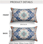 Snycler Boho Throw Pillow Covers 12x20 inch Set of 2 Boho Rug Carpet Double Sided Pattern Cotton Soft Pillow Case Cushion Cover Pillowcase for Couch Sofa Bed Decorative (Blue)