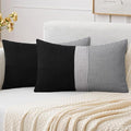 Adabana Stripe Pillow Covers 12x20 Set of 2 Square Patchwork Linen Decorative Lumbar Throw Pillow Covers Modern Farmhouse Decor Pollowcases for Couch Sofa Bedroom,Black Stripe