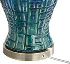 Possini Euro Design Asian Modern Table Lamp 27" Tall Teal Glaze Textured Ceramic Temple Jar White Tapered Drum Shade for Bedroom Living Room House Home Bedside Nightstand Office Entryway Family