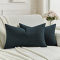 FUTEI Navy Blue Chenille Decorative Throw Pillow Covers 12x20 Inch Set of 2,Soft Cozy Faux Linen Textured Lumbar Pillow Cases,Farmhouse Home Decor for Couch Living Room