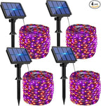 btfarm 4 Pack Solar Halloween String Lights Outdoor, 320LED 132FT Orange Purple Solar Fairy Lights Outside Waterproof, 8 Modes Solar Powered Twinkle Lights for Tree Garden Patio Halloween Decorations