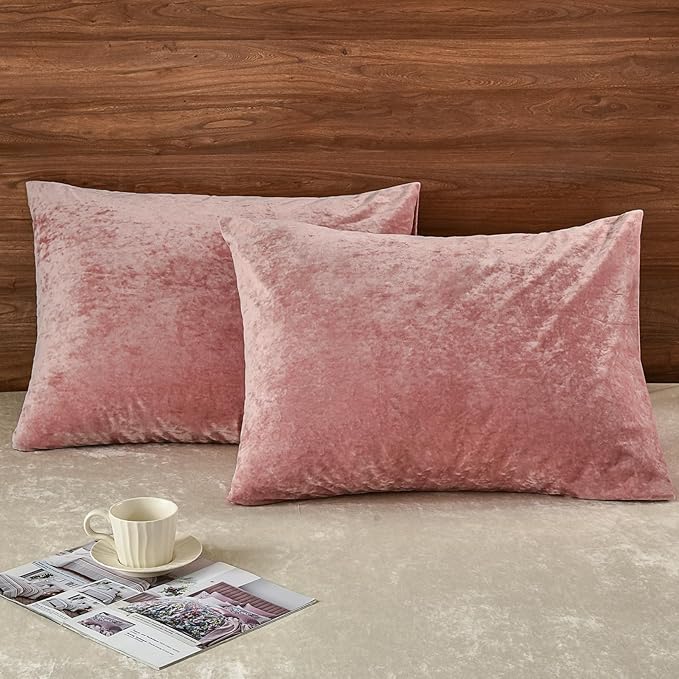 PHF Truly Velvet Pillowcases Standard Size, No Insert, 2 Pack Ultra Soft Breathable Pillow Shams Covers with Envelope Closure, 20" X 26" Luxury Cozy Warm Fuzzy Flannel Pillow Cases, Pink
