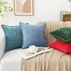 decorUhome Chenille Soft Throw Pillow Covers 20x20 Set of 2, Farmhouse Velvet Neutral Decorative Euro Pillow Covers with Stitched Edge for Couch Sofa Bed Home Decor, Teal