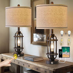 23.75'' Industrial Black Metal Table Lamps Living Room Lamp for Nightstand Bedroom lamps Set of 2 Bedside End Side Table Lamps Home Decor Touch Lamp Modern Lamps With USB Port, Bulbs Included