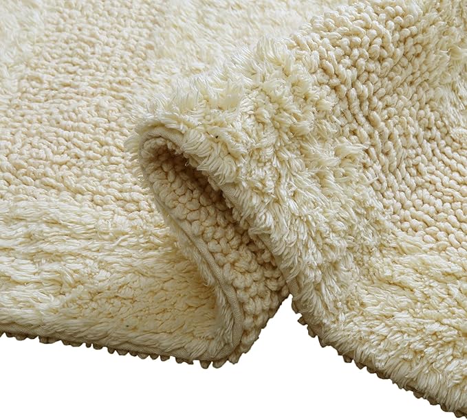 Bathroom Rugs Set 2 Piece Light Yellow Cotton Tufted Reversible Washable Bath Mats for Bathroom Floor| Quick Dry Bathroom Mat for Tub Spa Shower Toilet| Entry Way Door Mats|21x32 & 17x24 Inches