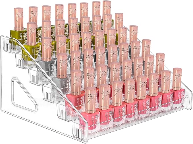 JessLab Nail Polish Organizer, Clear Acrylic Nail Polish Rack Essential Oil Holder Cosmetic Display Case Makeup Organizer Cosmetics Storage for Bathroom Vanity Countertop (6-Layer)