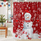 Vandarllin Christmas Shower Curtain, Snowman Shower Curtains Set with Hooks, Snowflake Red Christmas Balls Waterproof Bathroom Curtains Xmas Holiday Decor Home Accessories,72 X 84 Inch Extra Long