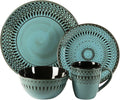American Atelier Delilah Round Dinnerware Set, Green – 16-Piece Stoneware Dinner Party Collection w/ 4 Dinner Plates, 4 Salad Plates, 4 Bowls & 4 Mugs,Green New