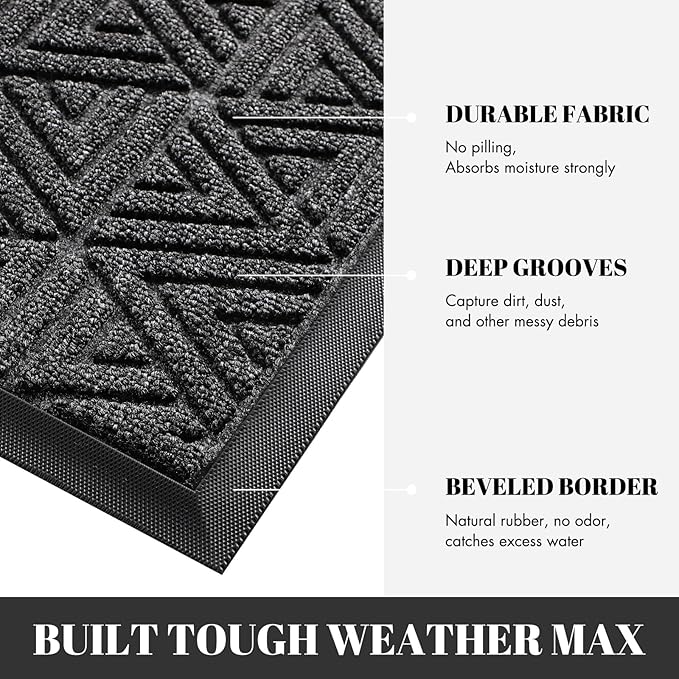 Yimobra Outdoor Mats for Front Door, Stops Mud & Dirt at Entrance, Fits Garage & Patio, All-Weather Waterproof Non Slip Outdoor Indoor Welcome Mat, 29.5x17 Mix Grey