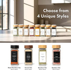Square Spice Jars with Bamboo Wooden Lid (Pack of 24) Spice Jars with Shaker Insert and 240 Labels - Bamboo Lid Glass Container for Spice Organisation [4.3 in × 1.8 in]