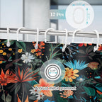 Aimego Black Floral Shower Curtain - Dark Vintage Flower Plants Boho Chic Colorful Botanical Leaves Fabric Cloth Bath Shower Curtain Set with 12 Hooks for Bathroom Decor Accessories, 72"x72"