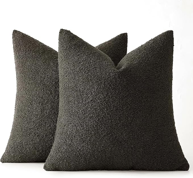 MIULEE 16x16 Inch Decorative Pillow Covers for Couch Bed Set of 2 Textured Boucle Neutral Winter Throw Pillows Dark Coffee Accent Solid Cushion Pillowcases Sofa Livingroom Home Decor