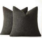 MIULEE 24x24 Decorative Euro Sham Throw Pillows for Bed Set of 2 Textured Boucle Neutral Winter Throw Pillow Covers Dark Coffee Accent Solid Couch Pillowcases Sofa Livingroom Home Decor