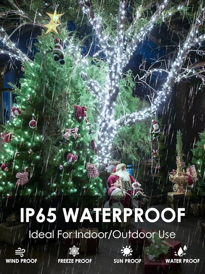 4-pack Solar Christmas Lights Outdoor Waterproof, 400LED 132FT Solar String Lights with 8 Lighting Modes, Tree Light Green Wire for Xmas Tree Party Wedding Garden Yard Fence Decoration (Cool White)