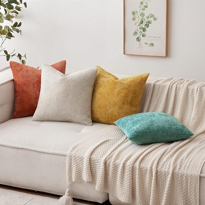 MIULEE Pack of 2 Couch Throw Pillow Covers 18x18 Inch Aqua Green Modern Boho Accent Decorative Pillow Covers Soft Chenille Farmhouse Cushion Covers for Home Decor Bed Sofa Living Room