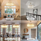 37" Modern Gold Round Chandelier,2-Tier 8-Light Water Ripple Crystal Glass Chandeliers,for Dining Room,Living Room,Bedroom,High Ceiling,Foyer Entryway,Luxury Chandelier