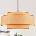 Farmhouse 19.7" Drum Rattan Chandelier 4-Lights Vintage Boho Rattan Chandelier Retro Vintage Bamboo Drum Chandeliers for Dining Room, Kitchen Island, Living Room, Bedroom