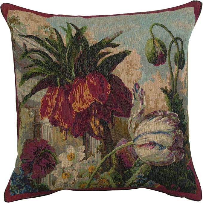 Charlotte Home Furnishings Floral Decorative Throw Pillow Cover 19x19 in, Fleur Exotique French Country Couch Pillow Case, Home Decor Cozy Tapestry Cushion Cover, European Cotton Jacquard Woven