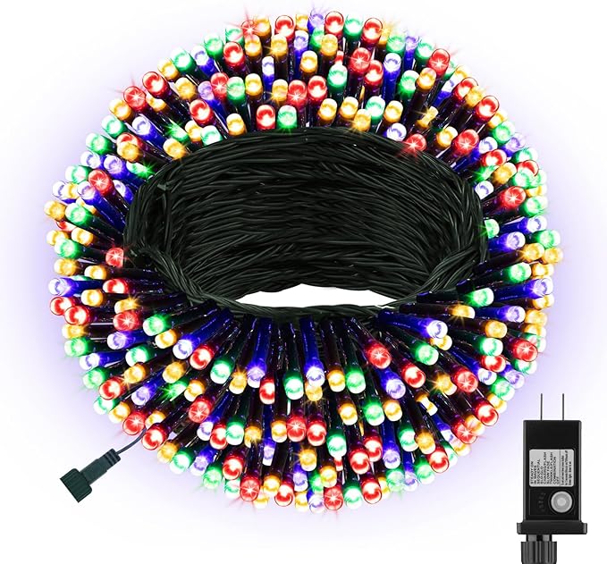100 LED Christmas String Lights, 33 FT Connectable Waterproof String Lights Green Wire with Timer Memory Function & 8 Modes, for Indoor Outdoor Xmas Trees Party Garden, 33 FT Multicolor