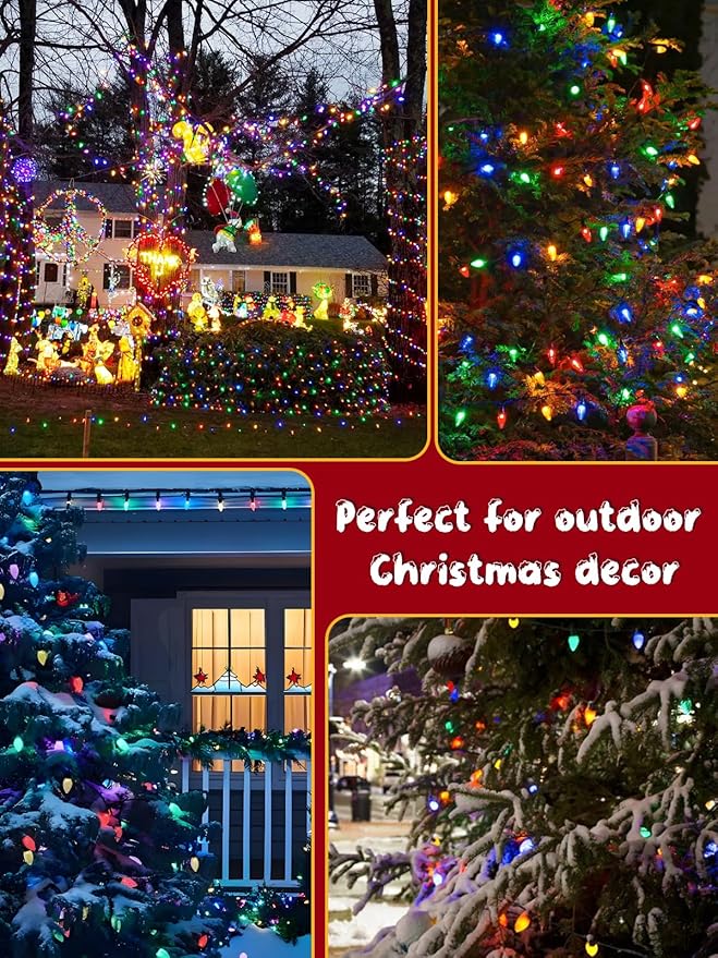C6 Solar Christmas Lights Outdoor, 50 LED 23FT Christmas Decorations Outdoor Waterproof, Solar String Lights for Outside with 8 Modes, Fairy Twinkle Light for Tree Party Garden Xmas Decor (Multicolor)
