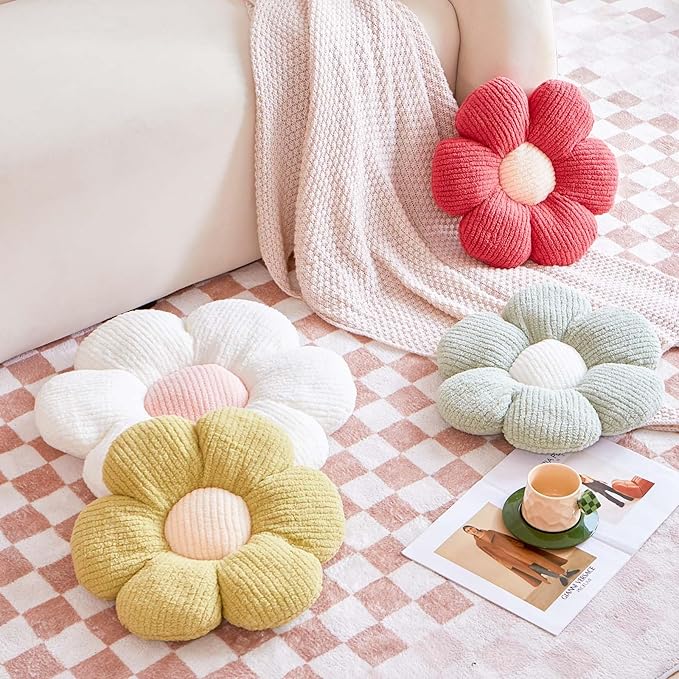 Dusty Pink Flower Decorative Throw Pillows, Cute Daisy Shaped Plush Aesthetic Pillow, Soft 19.6" Floor Seat Cushion