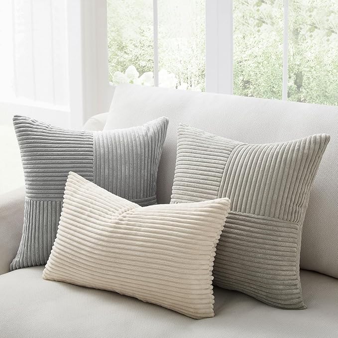 Topfinel Decorative Neutral Throw Pillow Covers for Couch,Boho Cozy Soft Cushion Covers Set of 4 with Corduroy,Accent Pillowcases for Sofa,Bed,Living Room Home Decor 20×20 Inch (Cream,White)