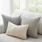 Topfinel Neutral Throw Pillow Covers for Couch,Boho Cozy Soft Cushion Covers Set of 4 with Corduroy,Nordic Accent Pillowcases for Sofa,Bed,Living Room Home Decor 18×18 Inch (Cream,White)