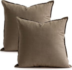 Jeanerlor Set of 2 Decorative 26"x26" Cotton Linen Chair Throw Pillow Case Green for Sofa Durable Classy, Comfortable Cushion Cover for Coffee Shop/Bar (65 x 65cm) Khaki