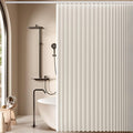 Jubilantex Folding Linen Shower Curtain for Bathroom Beige Waterproof Shower Curtain 1 Panel with 14 Metal Grommets and 1 Tie Back for Hotel,70"x70"