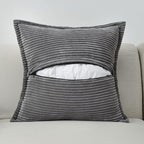HAUSSY Dark Grey Throw Pillow Covers 16x16 Inch Set of 2,Soft Solid Corduroy Striped/Wide Bordered,Square Decorative Cushion Case,Winter Home Decorations for Couch,Bed