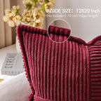 MIULEE Christmas Decorative Lumbar Throw Pillow Covers for Couch Bed Livingroom 12x20 Inch Set of 2 Burgundy Boho Accent Throw Pllows Broadside Striped Patchwork Soft Corduroy Pillowcases