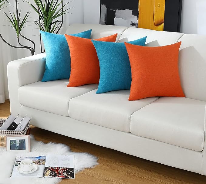 Jeneoo Decorative Turquoise Blue Throw Pillow Covers Square Chenille Solid Cushion Couch Cases for Sofa Decor (Set of 2, 18 x 18 Inches)
