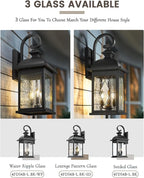 FEMILA 26" Outdoor Wall Light, Large Exterior Wall Lantern with Water Ripple Glass, 3-Light Outdoor Wall Light Fixtures for Entryway, Patio, Garage, and Doorway, E12 Base, 4FD54B-L BK
