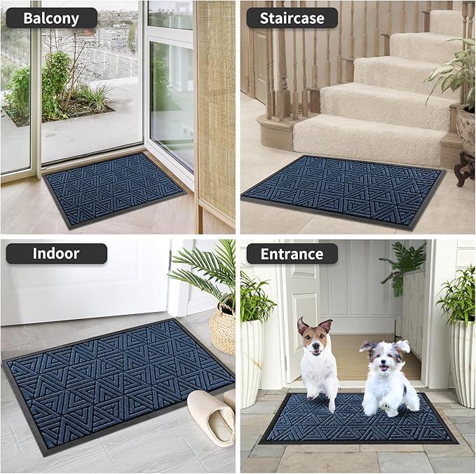 Yimobra Outdoor Mats for Front Door, Stops Mud & Dirt at Entrance, Fits Garage & Patio, All-Weather Waterproof Non Slip Outdoor Indoor Welcome Mat, 29.5x17 Blue