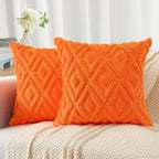 Pallene Orange Throw Pillow Covers 16x16 Set of 2, Soft Plush Faux Fur Decorative Couch Pillow Covers for Sofa Bed Living Room Pillow Cases with 3D Diamond Pattern