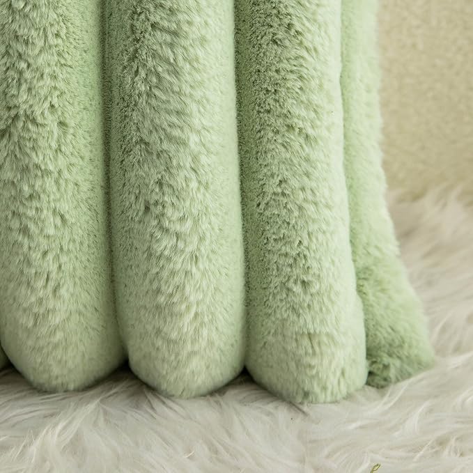 Neelvin Green Faux Fur Cozy Soft Striped Decorative Throw Pillow Covers 16x16 inch Set of 2,Velvet Pillowcase Cushion Case for Sofa Couch