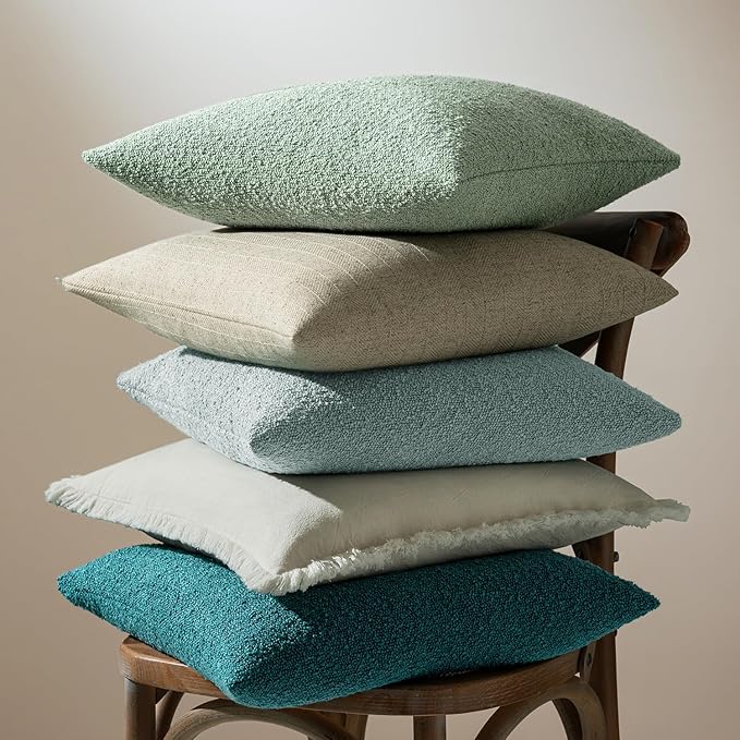 MIULEE 18x18 Inch Decorative Pillow Covers for Couch Bed Set of 2 Textured Boucle Neutral Winter Throw Pillows Teal Blue Accent Solid Cushion Pillowcases Sofa Livingroom Home Decor