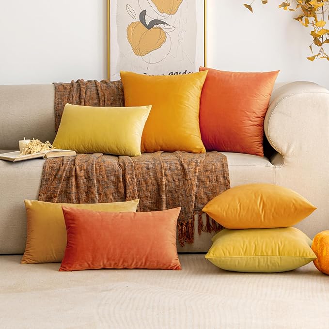 EMEMA Fall Lemon Yellow Velvet Throw Pillow Covers 18x18 Inch Set of 2 Decorative Square Pillowcase Soft Solid Cushion Case for Couch Sofa Bed Bedroom Livingroom