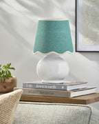 BoutiqueRugs Navarro Boho Ceramic Bedside Table Lamp for Bedroom Nightstand and Living Room - Shade Cotton - White, Teal, Green - 13" H