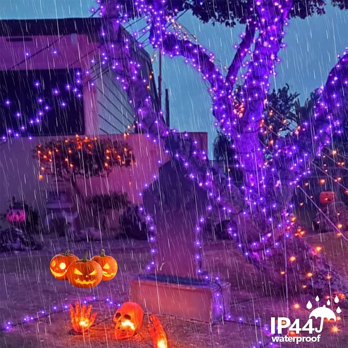 QITONG 4 Pack Purple Solar Fairy Lights, Each 33ft 100 LED Halloween Lights Outdoor Waterproof, 8 Modes Copper Wire Mini String Lights