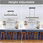 Untrammelife Modern 6-Light Linear Chandelier in Coal Black Finish 36" Farmhouse Rectangle Dining Room Light with Clear Glass Shade Linear Island Pendant Light for Kitchen Island Bedroom