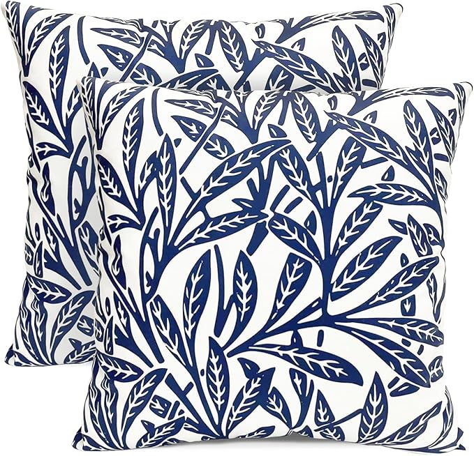 Decorative Throw Pillow Covers Set of 2 Blue Pillow Covers 20x20 inch Soft Short Plush Floral Throw Pillow Cases Square Farmhouse Outdoor Pillow Covers for Couch Sofa Bedroom Living Room